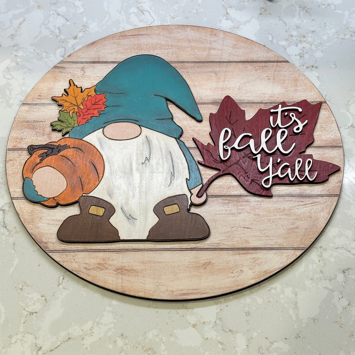 Handmade & Hand Painted Round 3D Gnome Sign with multiple layer - Celebrate Fall with "It's Fall Y'all"