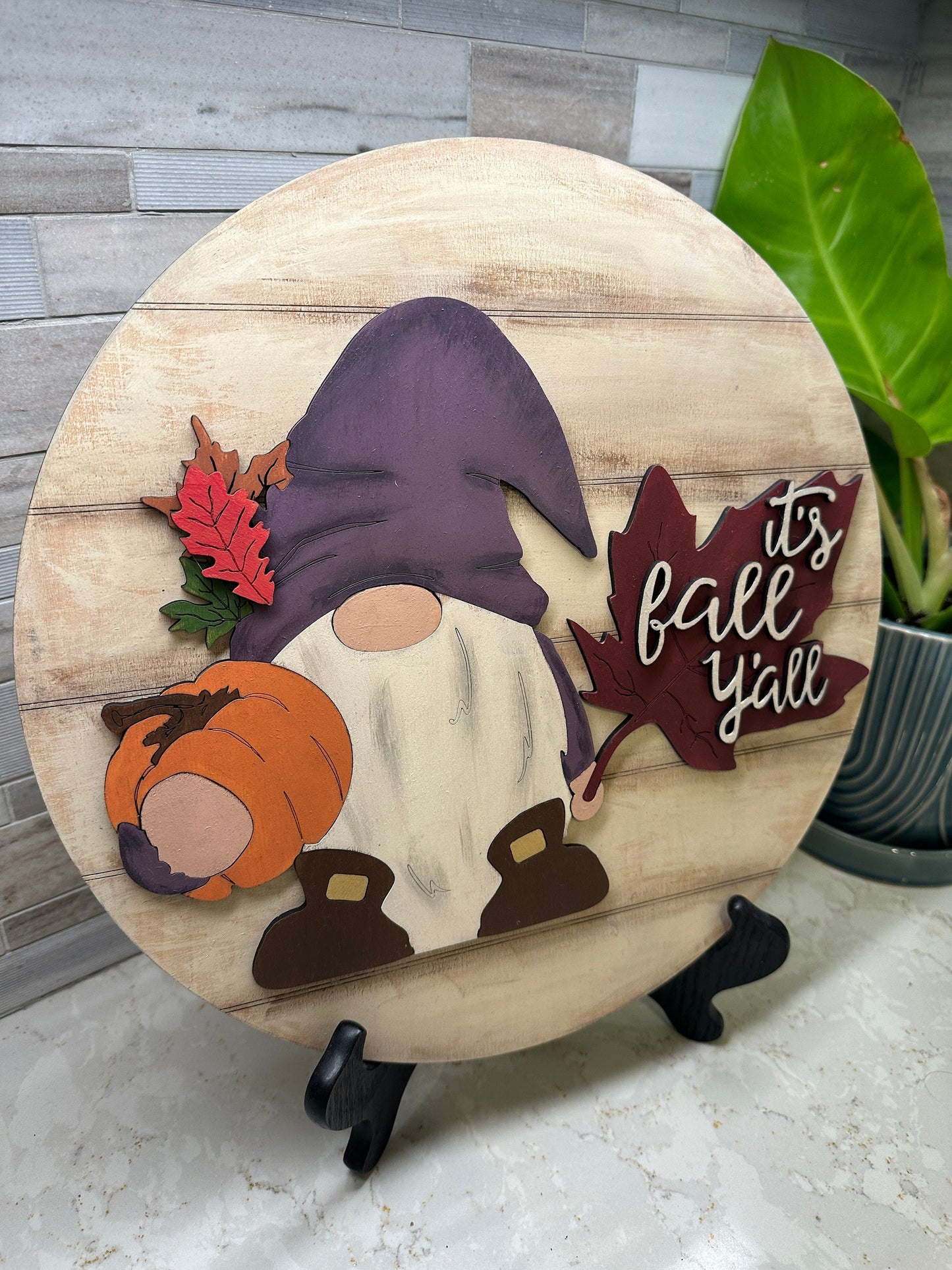 Handmade & Hand Painted Round 3D Gnome Sign with multiple layer - Celebrate Fall with "It's Fall Y'all"