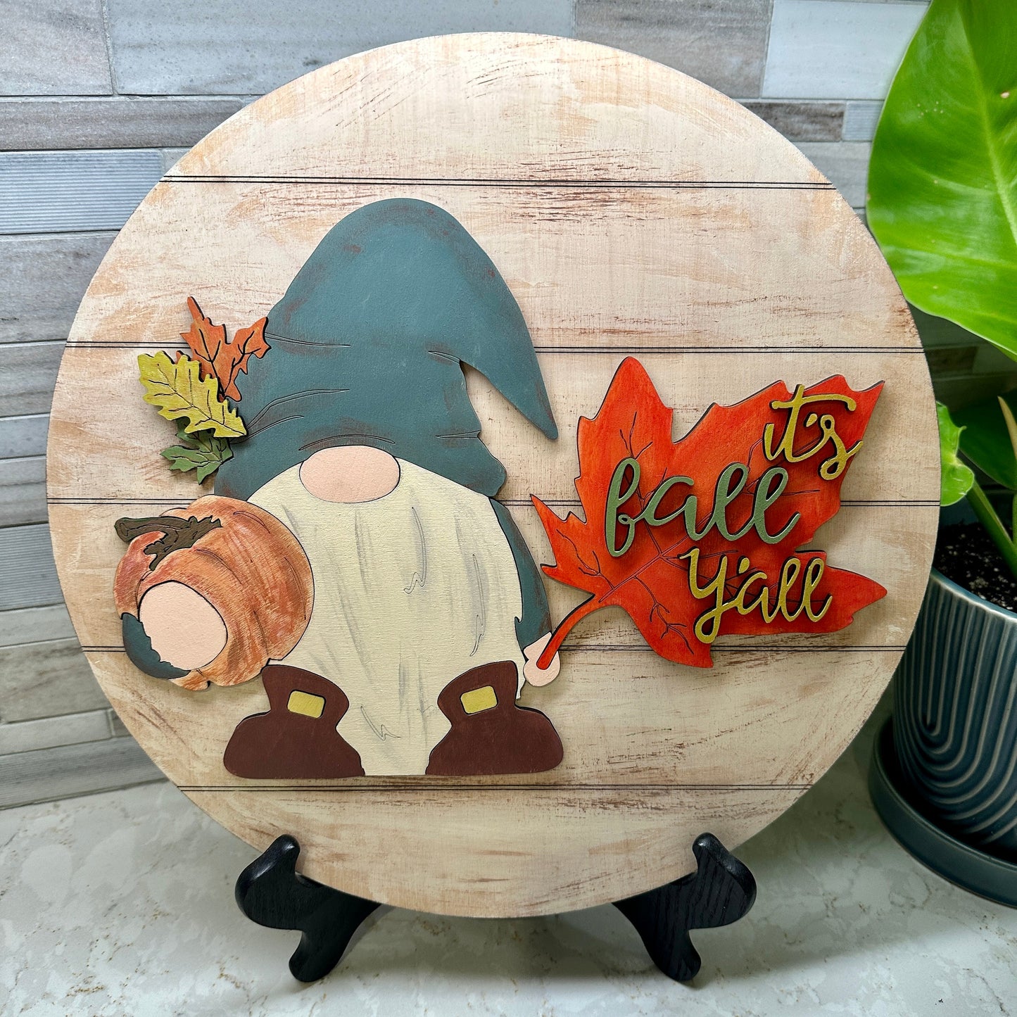 Handmade & Hand Painted Round 3D Gnome Sign with multiple layer - Celebrate Fall with "It's Fall Y'all"